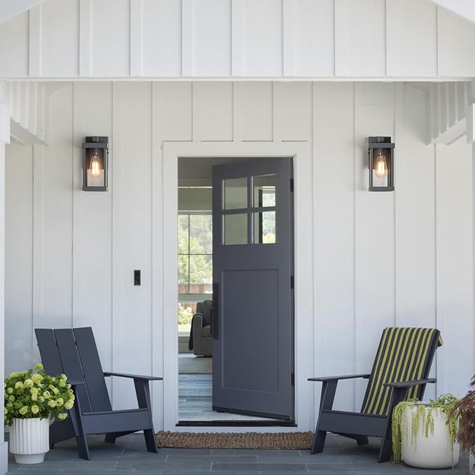 mirrea 11" Classic Outdoor Wall Sconce 1 Light in Matte Gray Rectangular Metal Frame and Clear Glass Shade Waterproof Porch Light Patio Light Pack of 2