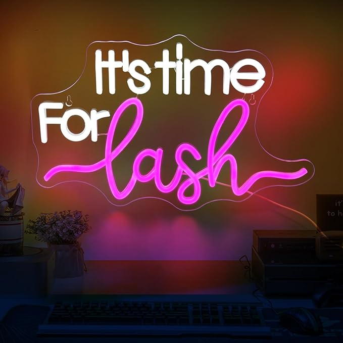 It's Time For Lash Neon Sign, JGHTURIE Led Neon Signs for Wall Decor Pink Light Up Sign for Lash Salon Preppy Girls Beauty Makeup Room Nails Hair Bar Signs Gift USB Powered