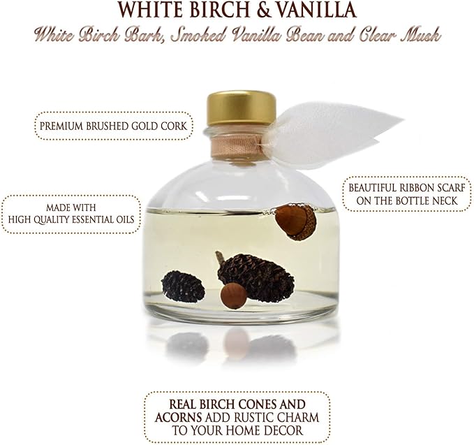 LOVSPA Reed Diffuser Set, White Birch & Vanilla Scented Oil Diffuser with Sticks, Home Fragrance Accessories for Bathroom Shelf Decor, Aroma Diffusers for Home or Office Fall Decor, USA Made