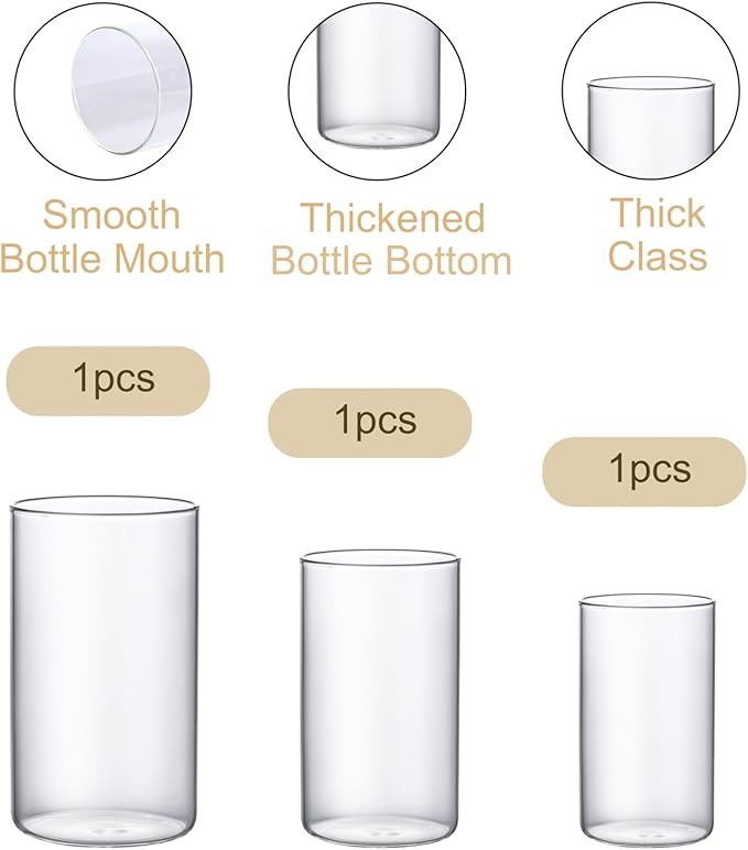 PHOSPHOR Hurricane Candle HoldersFor Pillar Candle Clear Glass Cylinder Centerpieces Vases Table Decoration Centerpiece Floral Room Decor Clear Seeded Bubbles Living Dining Kitchen 3 Pieces