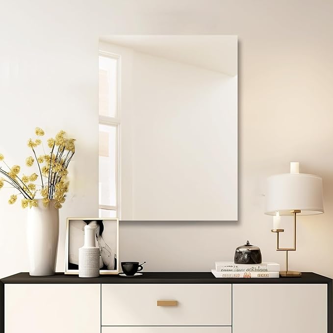 Mirrorons Bathroom Vanity Mirror 24" x 32", Frameless Mirror with Polished Edge, Hangs Horizontally or Vertically. Upgraded Shatterproof Bathroom Mirror for Wall.