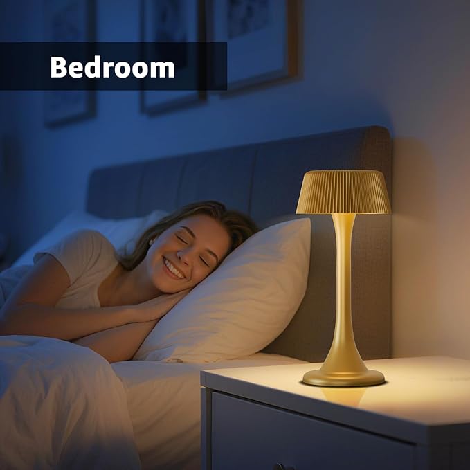 uuffoo Rechargeable Table Lamp, Outdoor Table lamp Cordless with Stepless Dimming & 3 Color Temperatures, Battery Operated Night Light for Patio, Bar, Restaurant, Home, Bedroom, Dining (Gold)