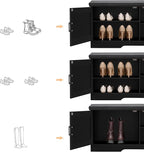 2-Tier Storage Bench, Shoe Bench with Padded Seat Cushion, Entryway Bench with 2 Barn Doors, Adjustable Shelf, 13.8" D x 39.4" W x 17.7" H, for Entryway, Living Room, Bedroom, Black