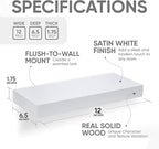 Homeforia White Floating Shelf 12 inch, High End Solid Real Wood Small 12inch Floating Shelves for Wall Mounted, White Wooden 12 in Floating Shelves, Heavy Duty Bracket, 12 X 6.5 X 1.75 inch, Set of 3