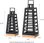Glitzhome Set of 2 Modern Trapezoid Metal/Wood Decorative Lanterns,Large Candle Lanterns for Living Room,Home,Indoor, Outdoor,Table,Fireplace Mantle Decor -Black(No Glass)