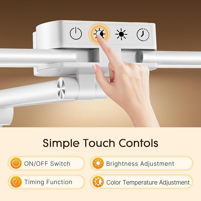 Syrinx Table Lamp, 24W Desk Lamp for Home Office with Gesture Sensor Switch and Touch Control, Eye-Caring Double Head LED Table Lamp with 25 Light Modes Adjustable Desk Light with Metal Base