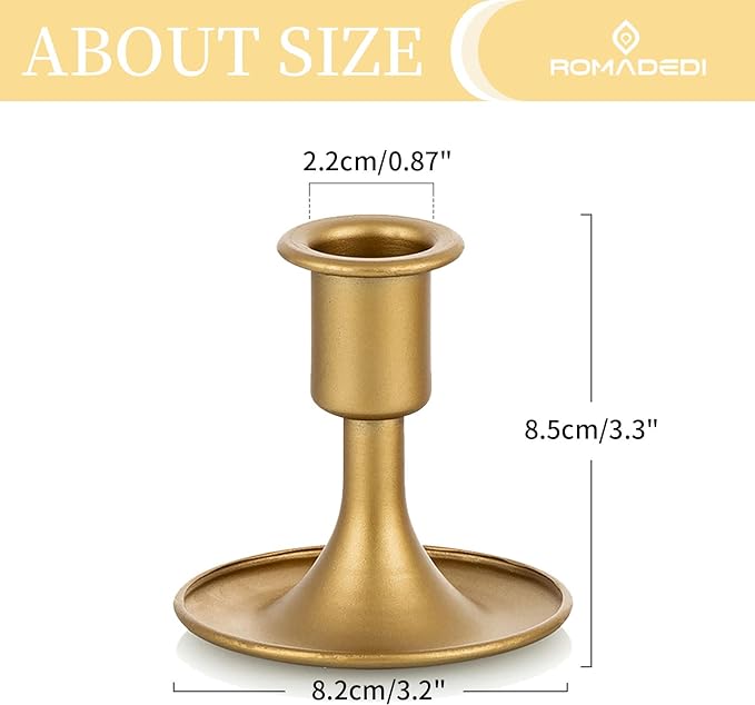 Candlestick Holders Taper Candle Holders, Romadedi Gold Candle Stick Candle Holder for Table Centerpiece, Wedding Reception, Festive Christmas Mantel Decoration or Home Decor, Set of 6