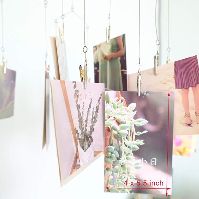Wind Chime Style Photo Clip Display, Metal Vertical Photo Hanging Display Clips Fan for Hanging Pictures Notes Memo Artworks Collage Dorm Kids Bedroom Decor (Silver, 10 Clips)