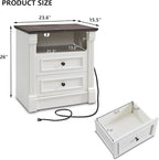 26" Tall 2 Drawers Dresser for Bedroom, Farmhouse 23.6" Wide Large Nightstand with Charging Station, Wood Rustic Side Table w/Roman Column, End Table for Bedroom, Living Room, White