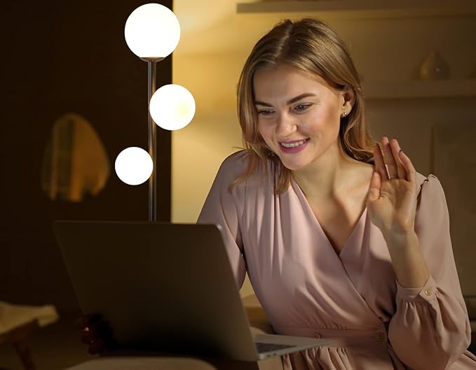 Fiqevs 3 Globe Mid Century Modern Floor Lamp, 3 x 800LM LED Bulbs Included, Matt Black Standing Lamp with Sphere Frosted Glass Shade, Vintage Retro Tall Pole Lamp for Living Room, Bedroom Office