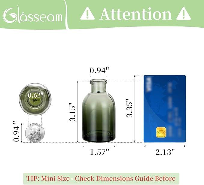 Glasseam Green Glass Bud Vase: Mini Small Vases for Centerpieces Cute Flower Vase Set of 5 Tiny Vases for Flowers Decorative Centerpiece Decor Table Wedding Party Dining Room Decoration