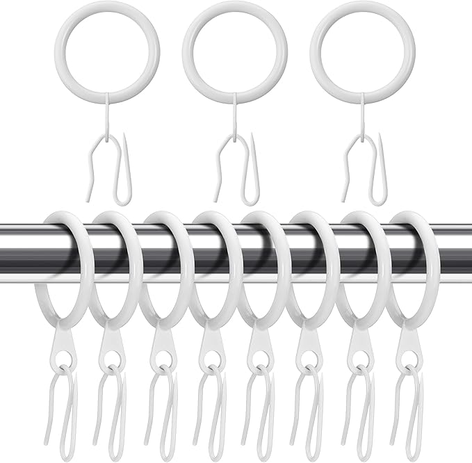 Hotop 60 Pieces 1.26 Inch Metal Drapery Curtain Rings Curtain Hanging Rings and 60 Pieces Metal Curtain Drapery Pin Hooks for Window Door Shower Curtain(White)