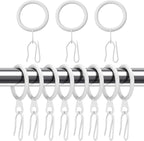 Hotop 60 Pieces 1.26 Inch Metal Drapery Curtain Rings Curtain Hanging Rings and 60 Pieces Metal Curtain Drapery Pin Hooks for Window Door Shower Curtain(White)