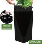 Dexceder 20 Inches Tall Self Watering Planter Diamond High Gloss Indoor Outdoor, Thickened Rhombus Large Floor Standing Flower Plant Pot with Water Level Indicator (Black)