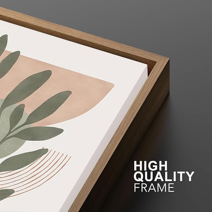 Bwodke Boho Wall Art, Framed Abstract Wall Art, Green Botanical Neutral Canvas Wall Decor, Large Mid Century Plant Pictures Set of 3, Modern Minimalist Paintings, for Bedroom Living Room Bathroom