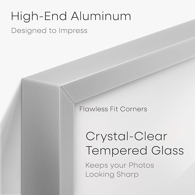 Homeforia 9x12 Picture Frame Silver, High End Metal 9 x 12 Frames with Mat 7 by 10 inch Photo, 9by12 Poster Frame Matted to 7x10 Print, 12x9 Wall or Tabletop Frames, Tempered Glass, Wall Kit, Set of 1