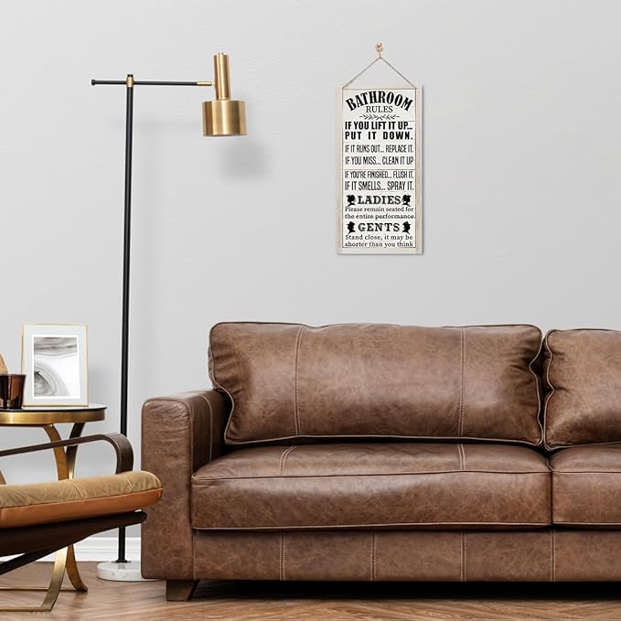 Rustic Western Bathroom Decor - Funny Wall Signs, Farmhouse Country Rules Wall Decor B1