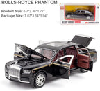 Alloy Collectible Rolls-Royce Phantom Model Toy Car, 1/32 Scale Diecast Car Model Pull Back Vehicles Phantom Toy with Sound & Light, Car Logo Can be Folded