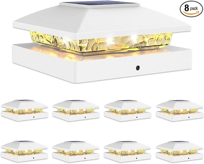 VOLISUN 4x4 Solar Post Cap Light 8pack,Solar Fence - Post Lights Outdoor Waterproof for Wooden/Vinyl Deck Post, White Light Solar Powered with Warm White