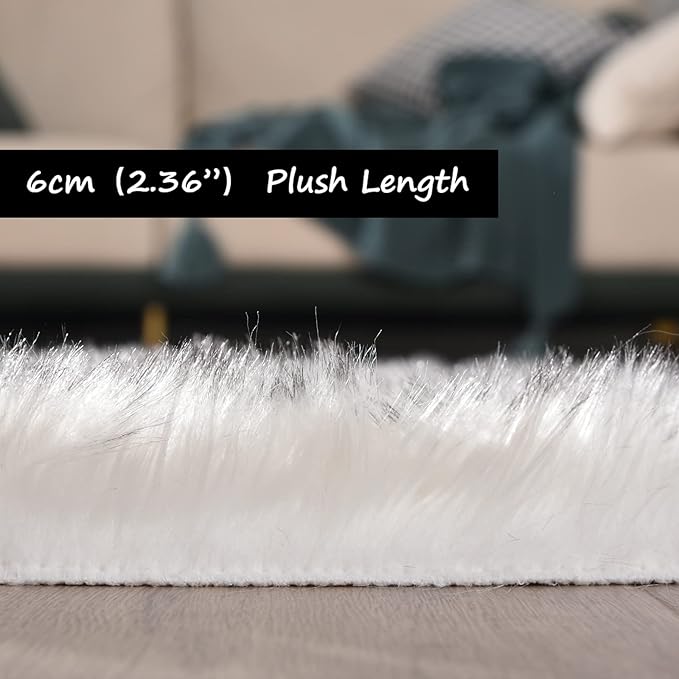 Goolela 8x10 Area Rug for Living Room - White and Grey Tips Faux Fur, Fluffy Fuzzy Sheepskin for Bedroom Dorm - Large Plush Rectangle Home Decor