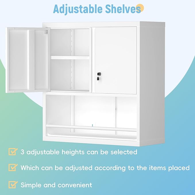 Wall Cabinets,Garage Metal Storage Cabinet with Shelf,Wall Storage Cabinet with Locking Door,Steel Cabinets for Kitchen,Home Office,Basement