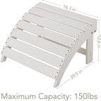 Sundale Outdoor Folding Plastic Adirondack Ottoman, All-Weather Adirondack Chair Footrest, Fade and Rust Resistant, Perfect for Outside Patio Garden Pool Yard White