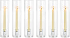 NUPTIO Candle Stick Candle Holder: Clear Glass Hurricane Candlestick Holders - Set of 6 Modern Taper Candle Stand with 11.8 inch Long Chimney Cover for Thanksgiving Christmas Fireplace Table Decor