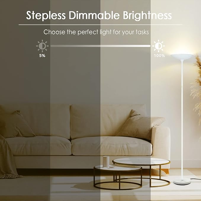 Floor Lamp, 70.5 InchTorchiere Standing Lamp, 20W 2000LM LED Halogen Floor Lamp,Stepless Dimmable, Touch Control, 50000hrs Lifespan, Pale Floor Lamps for Living Room, Standing Lamps for Bedroom, White