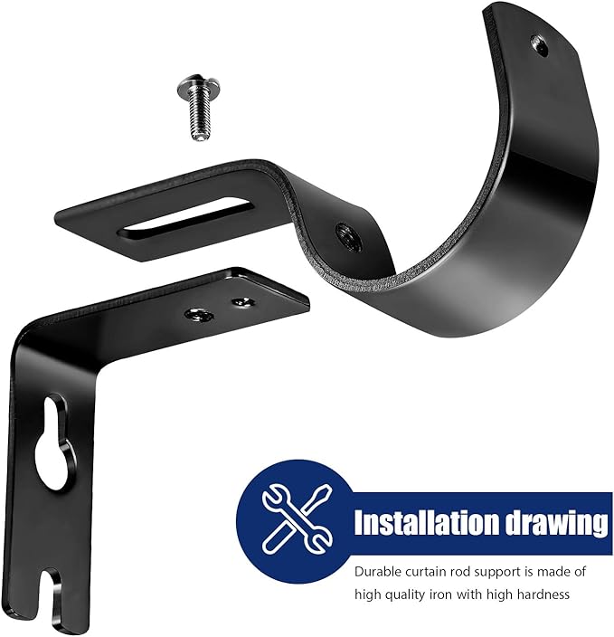 Frienda 12 Pcs Curtain Rod Brackets Adjustable Holder Wall for 1 Inch Diameter Curtain Rod General Bracket Hooks with Screws (Bright Black)