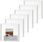 HAUS AND HUES 10x10 White Metal Picture Frames Matted to 5x5 - Features Premium Aluminum & Hanging Hardware, Shatterproof Plexiglass - Ideal for Home, Room, Office (10x10 in, White, Set of 6)