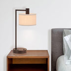 XiNBEi Lighting Table Lamp USB Desk Lamp with Fabric Shade, Modern Bedside Iron Lamp Dark Bronze Finish for Bedroom Living Room & Office XB-TL1230-DB