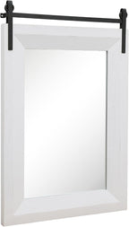 ALBAD Farmhouse Wood Framed Wall Mirror, Natural Wood and Framed Wall Mounted Bathroom Vanity Mirror for Farmhouse Decor, Vertical or Horizontal Hanging