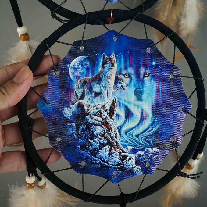 Remorelt Wolf Dream Catchers，3-Layer Circle Wall Hanging with Different Wolf Art for Wolf Lover Room Decor,Ideal Bedroom Wolf Home Decor,Dream Catcher for Boy Kids(DC01 6Inch Wolves)