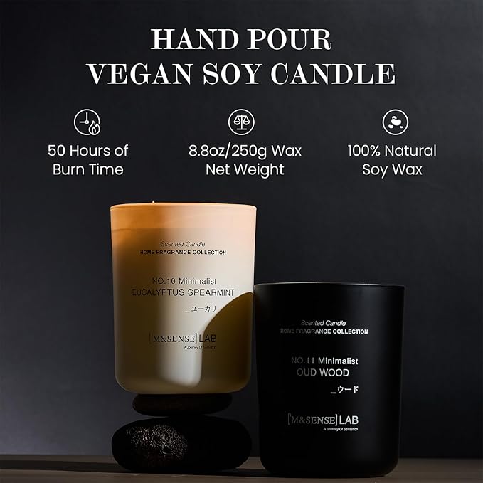 M&SENSE Natural Soy Candle| Vanilla Sandalwood | 8.82 oz, 50H Burn | Minimalist Scented Candle for Relaxation, Gifting, Home Décor | for Bedroom, Office, Party Medium