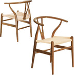 Wishbone Chair Natural Solid Wood Dining Chair/Hans Vegner Y Chair Rattan and Wood Accent Armrest Chairs (Ash Wood - Walnut)