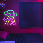 CKTBLEY UFO Cat Neon Sign Fun Alien Neon Light Spacecraft LED Sign Adorable Pink Cat Wall Lights for Bedroom Game Room Man Cave Bar Party Decoration Gifts for Kids Wall Art