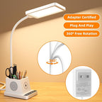 cozoo Desk Lamp, LED Desk Lamps for Home Office with 15W Wireless Charger/Organizer,Desk Lamp for College Dorm Eye-Caring Study Light,Gooseneck Table Lamp with Pen Holders/Storage,12 Lighting Modes