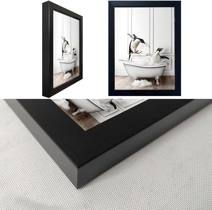 Kids Bathroom Wall Decor Funny Bathroom Wall Art Black and White Wall Decor Cute Penguins in Bathtub Canvas Print Painting Framed Farmhouse Animal Artwork