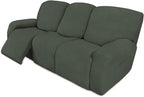 Easy-Going 8 Pieces Recliner Sofa Stretch Sofa Slipcover Sofa Cover Furniture Protector Couch Soft with Elastic Bottom Kids, Spandex Jacquard Fabric Small Checks Olive Green