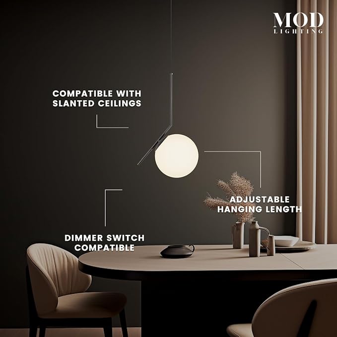 𝗠𝗢𝗗 𝗟𝗜𝗚𝗛𝗧𝗜𝗡𝗚 Jewels & Pearls | Modern Black Pendant Light Fixture, Hanging Globe Pendant Light for Kitchen Island Lighting, Dimmable LED Bulb Included, 1 Pack (Black | Warm White | L-Shape)