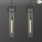 Black Pendant Lights,Modern Glass Pendant Lights Kitchen Island 2 Pack,21.6'' Farmhouse Kitchen Pendant Lighting Over Island for Dining Table,Bathroom,Bedroom