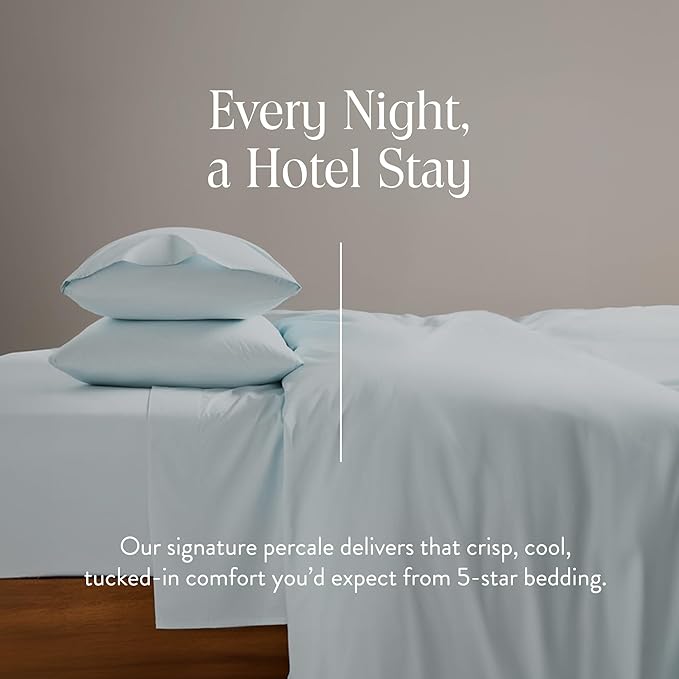 Brooklinen Luxury Percale Duvet Cover – 100% Cotton, Cool, Crisp, Extra-Long Corner Ties, Button Closure, Soft & Breathable – Machine Washable, Duvet Cover King/California King Bed Sizes (Sky)