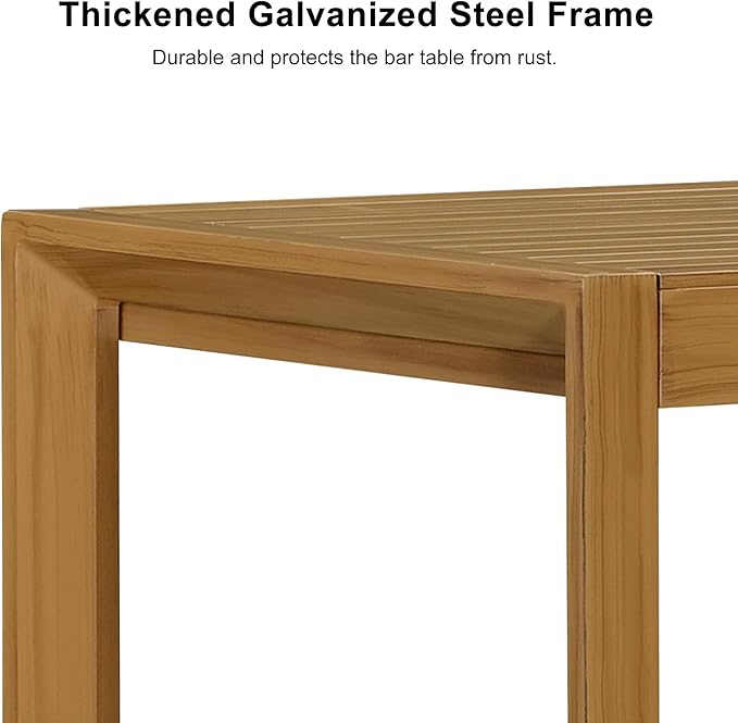 PURPLE LEAF 39.1'' Rectangle Outdoor Patio Counter Height Dining Table, Durable Aluminum Bar Height Pub Table for Counter Bar Stool, Water-Proof Tall Dining Table with Sturdy Legs, Teak