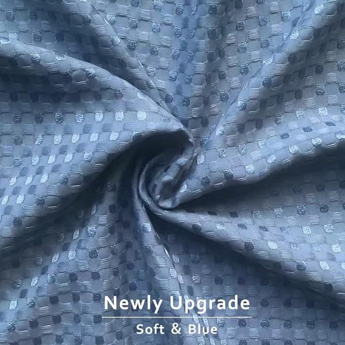 MIYE Pleated Waffle Weave Bed Skirt, Tailored Dust Ruffle 18 Inch Drop Easy Fit, Machine Washable (Blue, Queen - 18" Drop)