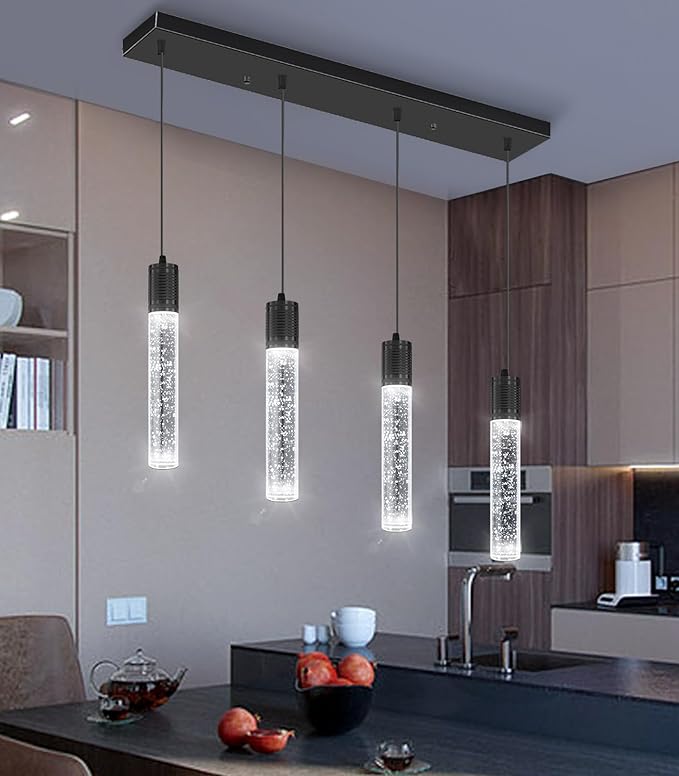 4-Lights Mini Modern Crystal Chandeliers for Kitchen Island Pendants Lighting Fixture LED Ceiling Light for Dining Room Bedroom Foyer 6000K