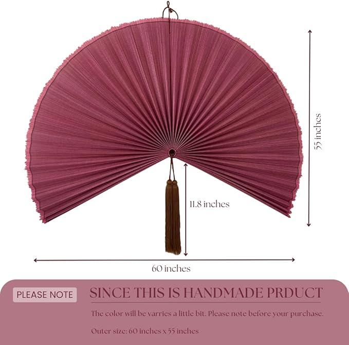 Fan Wall Decor,Japanese Wall Fan Decor,Large Bamboo Fan Wall Art For Boho Hanging Headboard,Decorative Folding Fan For Over Bed Decorations,Large Wall Dcor (Rasberry, 60inch)