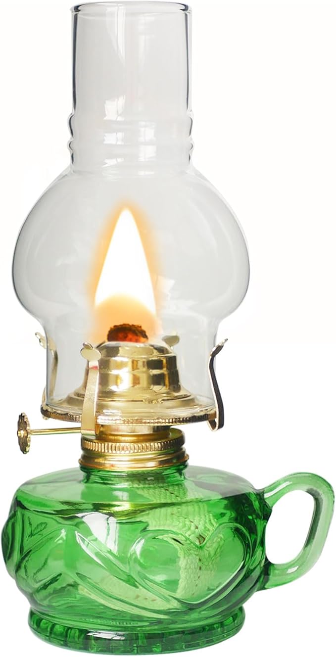 Large Rustic Kerosene Lamp Lantern Chamber Antique Oil Lamps for Indoor Use Home Decor Lighting Vintage Glass Clear (Green)