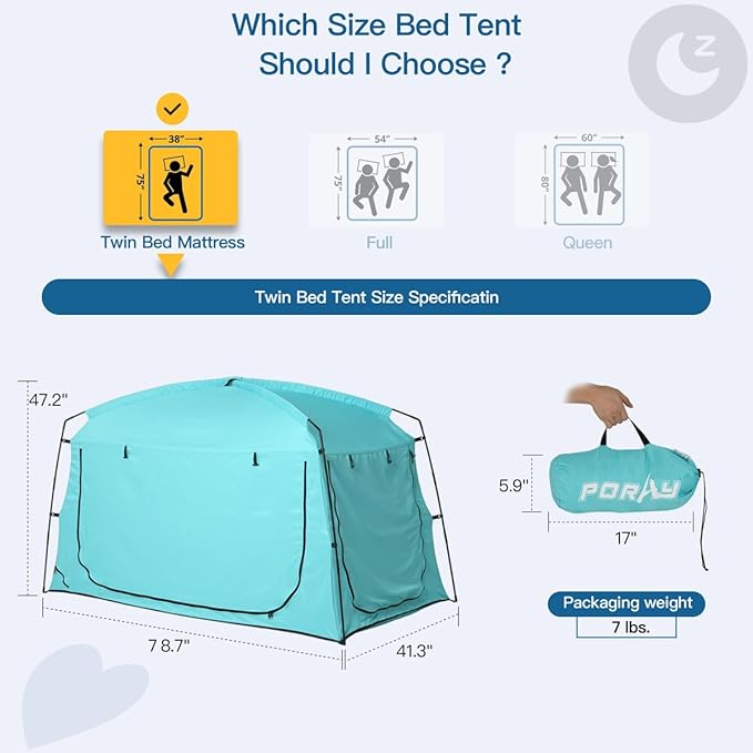 Bed Tent,Portable Privacy Sleeping Bed Canopy,Blackout 90% Drapes for Kids and Adult,Indoor Space Tent with Breathable Large Mesh Windows