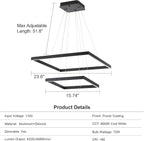 Modern Square LED Chandelier Lighting, Square LED Pendant Ceiling Light Fixture, Dimmable Contemporary Chandelier for Living Dining Room, Bedroom