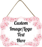 Personalized Wooden Welcome Sign Front Door Decor Home Sign Customized Image/Text Hanging Farmhouse Decorations for Home Office 11.2 * 8 Inch